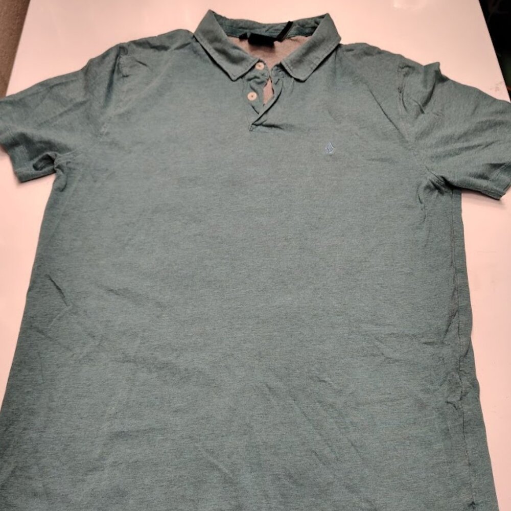 Volcom Polo Shirt Short Sleeve Light Teal Textured Cotton Blend Men’s Medium